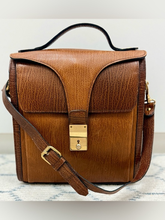 Bally Handbags - BALLY Vintage 90s Unisex Classic Brown Boar Leather 2-Way Top Handle W/ Org. Key